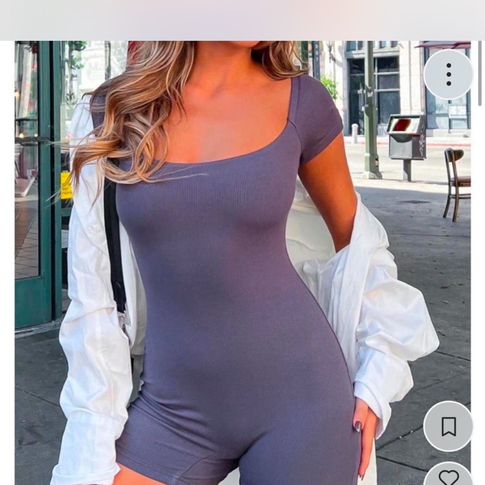 Whitefox Gray Short Sleeve Romper Ribbed MEDIUM